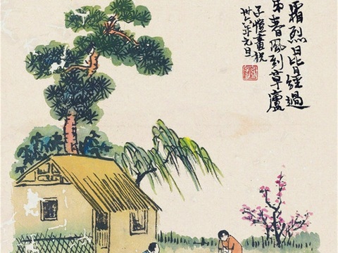  丰子恺水墨绘画作品，写意水墨画，水墨风漫画24 