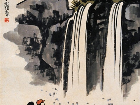  丰子恺水墨绘画作品，写意水墨画，水墨风漫画155 