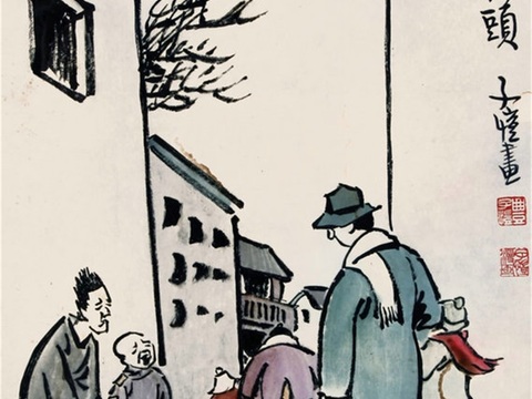  丰子恺水墨绘画作品，写意水墨画，水墨风漫画112 