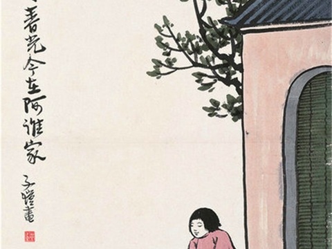 丰子恺水墨绘画作品，写意水墨画，水墨风漫画142