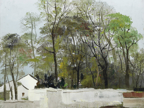  吴冠中绘画作品，写意水墨画，近现代水墨画，写意江南古镇水墨画 