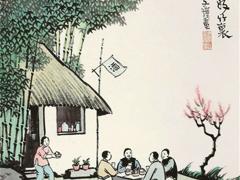  丰子恺水墨绘画作品，写意水墨画，水墨风漫画72 