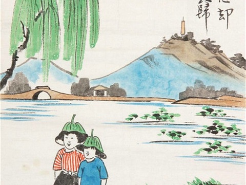  丰子恺水墨绘画作品，写意水墨画，水墨风漫画5 