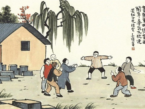  丰子恺水墨绘画作品，写意水墨画，水墨风漫画122 