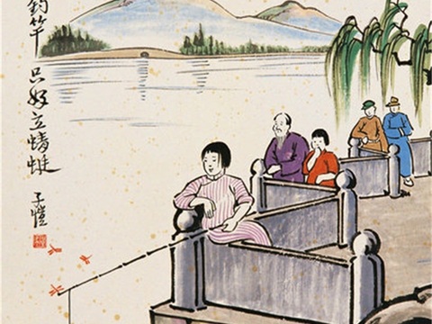  丰子恺水墨绘画作品，写意水墨画，水墨风漫画125 