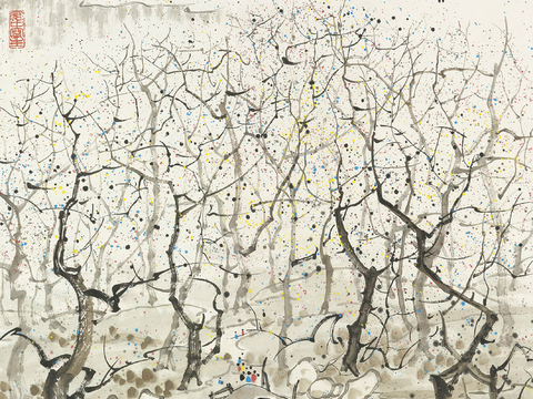  吴冠中绘画作品，写意水墨画，近现代水墨画，写意江南古镇水墨画 