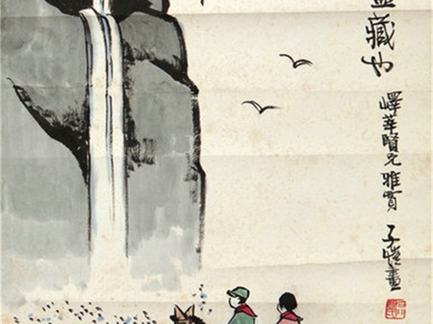  丰子恺水墨绘画作品，写意水墨画，水墨风漫画59 