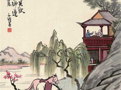  丰子恺水墨绘画作品，写意水墨画，水墨风漫画161 