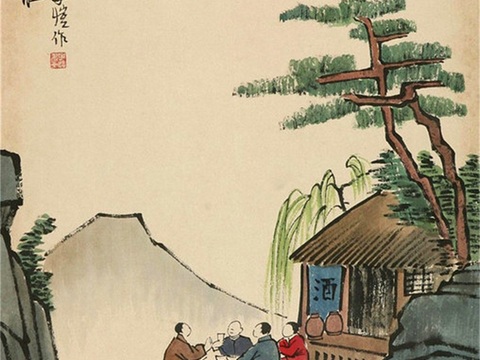  丰子恺水墨绘画作品，写意水墨画，水墨风漫画12 