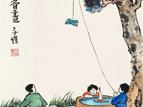  丰子恺水墨绘画作品，写意水墨画，水墨风漫画21 