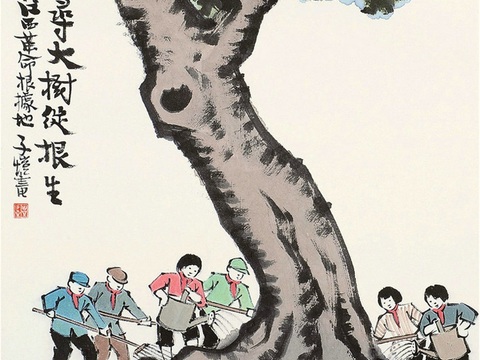  丰子恺水墨绘画作品，写意水墨画，水墨风漫画75 