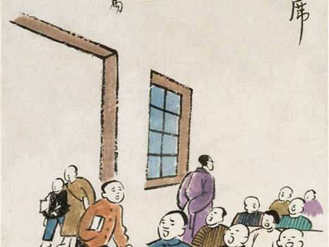  丰子恺水墨绘画作品，写意水墨画，水墨风漫画45 