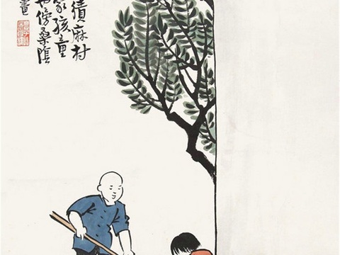  丰子恺水墨绘画作品，写意水墨画，水墨风漫画32 