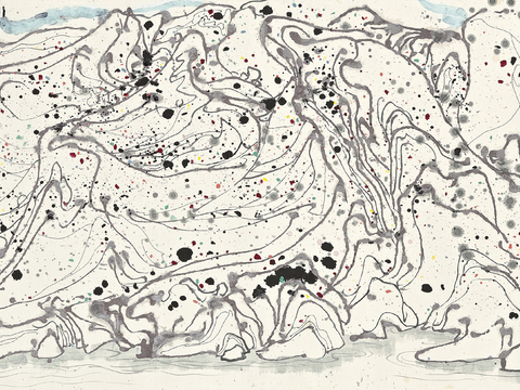  吴冠中绘画作品，写意水墨画，近现代水墨画，写意江南古镇水墨画 