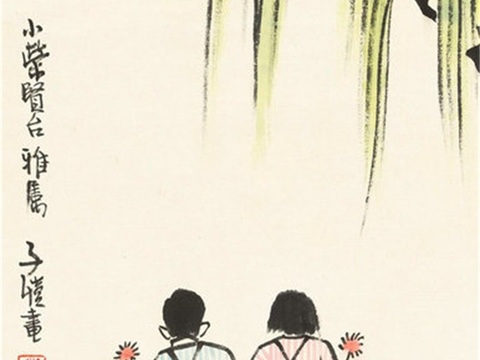  丰子恺水墨绘画作品，写意水墨画，水墨风漫画62 