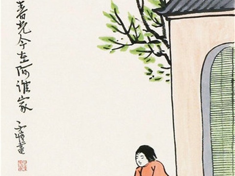  丰子恺水墨绘画作品，写意水墨画，水墨风漫画37 