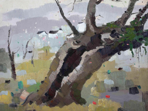 吴冠中绘画作品，写意水墨画，近现代水墨画，写意江南古镇水墨画