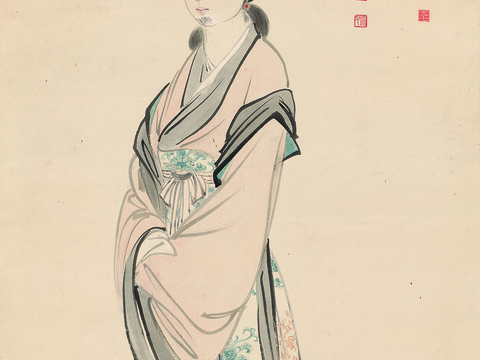 张大千绘画作品，中国近现代水墨画，写意水墨画仕女