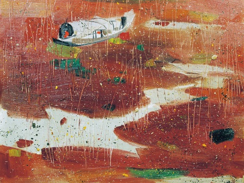 吴冠中绘画作品，写意水墨画，近现代水墨画，写意江南古镇水墨画