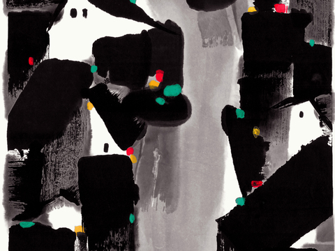  吴冠中绘画作品，写意水墨画，近现代水墨画，写意江南古镇水墨画 