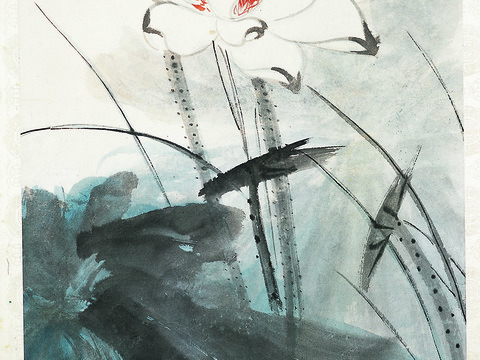 张大千绘画作品，中国近现代水墨画，写意水墨画-荷花