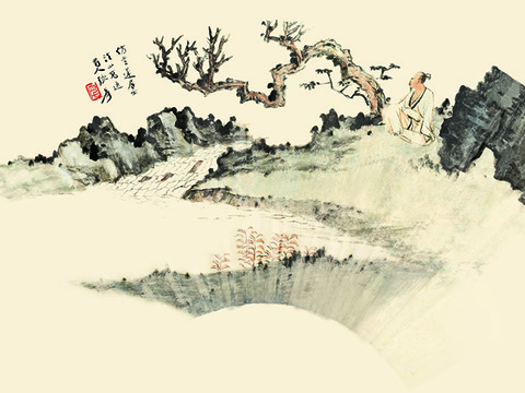 张大千绘画作品，中国近现代水墨画，写意水墨画溪山高逸扇面