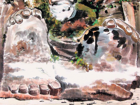 吴冠中绘画作品，写意水墨画，近现代水墨画，写意江南古镇水墨画