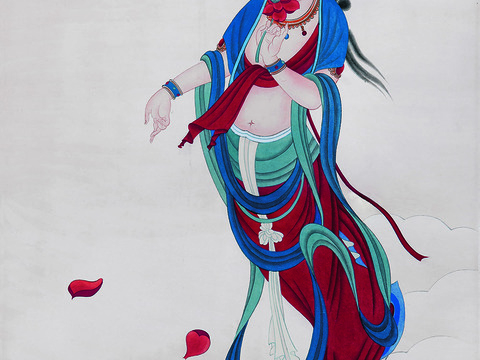 张大千绘画作品，中国近现代水墨画，写意水墨画《菩萨造像》×纸