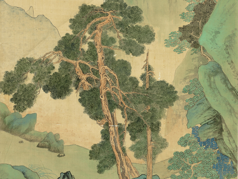  张大千绘画作品，中国近现代水墨画，写意水墨画李检法定林萧散图 