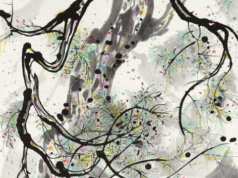  吴冠中绘画作品，写意水墨画，近现代水墨画，写意江南古镇水墨画 