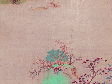  张大千绘画作品，中国近现代水墨画，写意水墨画峒关蒲雪 