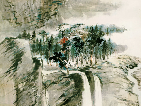 张大千绘画作品，中国近现代水墨画，写意水墨画-山水