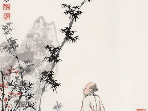 张大千绘画作品，中国近现代水墨画，写意水墨画六十一年作 高士