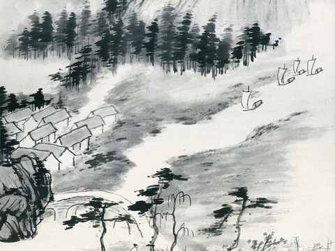 张大千绘画作品，中国近现代水墨画，写意水墨画仿大涤子山水