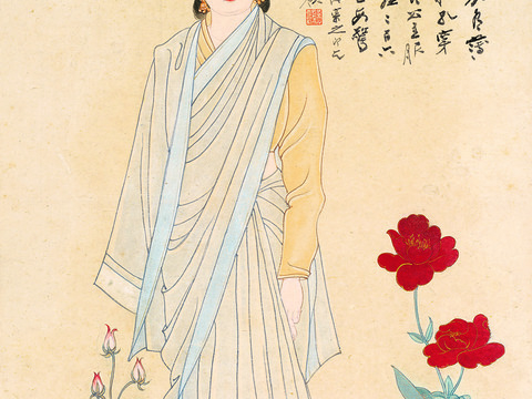 张大千绘画作品，中国近现代水墨画，写意水墨画仕女图 (2)