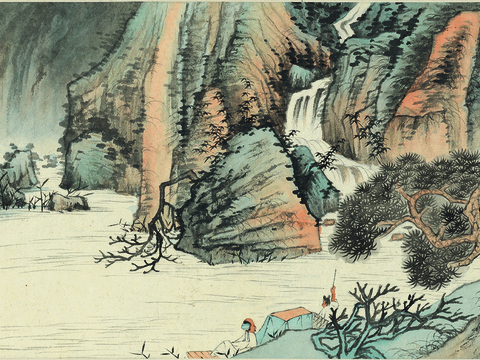 张大千绘画作品，中国近现代水墨画，写意水墨画仿石涛山水纸本