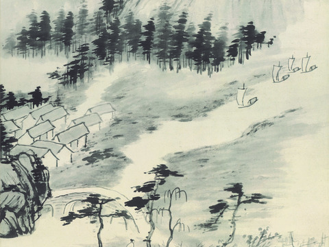 张大千绘画作品，中国近现代水墨画，写意水墨画仿大滌子山水纸本