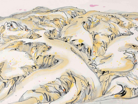 吴冠中绘画作品，写意水墨画，近现代水墨画，写意江南古镇水墨画