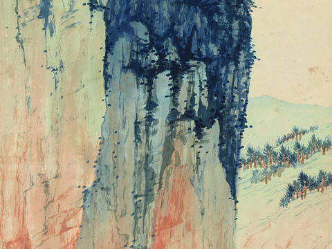 张大千绘画作品，中国近现代水墨画，写意水墨画江静潮平图纸本