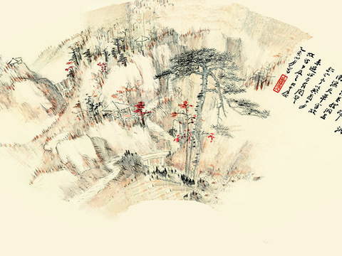 张大千绘画作品，中国近现代水墨画，写意水墨画扇面