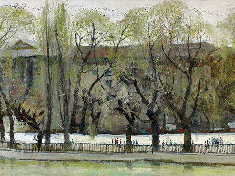  吴冠中绘画作品，写意水墨画，近现代水墨画，写意江南古镇水墨画 