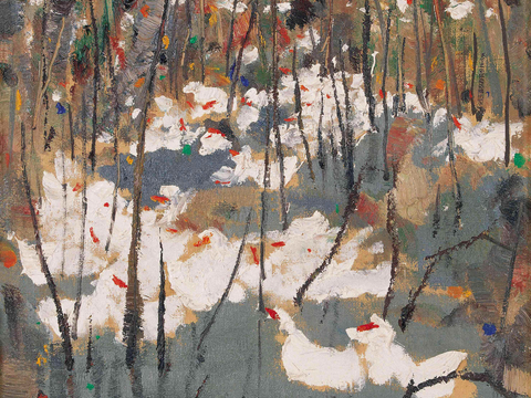  吴冠中绘画作品，写意水墨画，近现代水墨画，写意江南古镇水墨画 