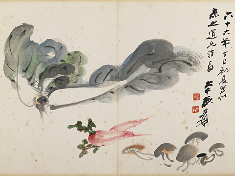 张大千绘画作品，中国近现代水墨画，写意水墨画册页自画像三开