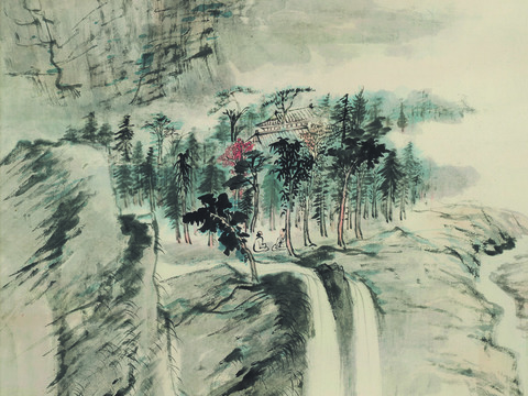 张大千绘画作品，中国近现代水墨画，写意水墨画仿石溪燕山图纸本