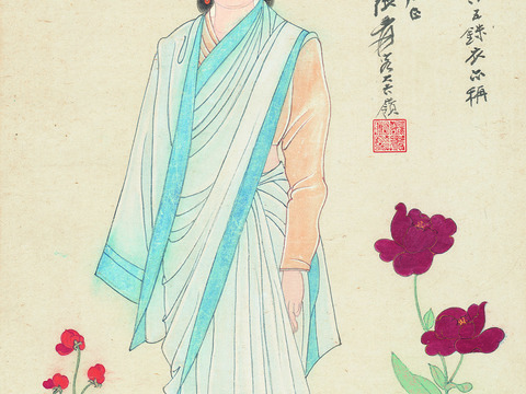 张大千绘画作品，中国近现代水墨画，写意水墨画纱丽图纸本