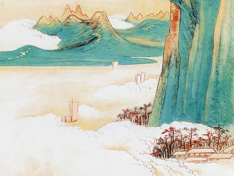 张大千绘画作品，中国近现代水墨画，写意水墨画杜甫诗意图  青