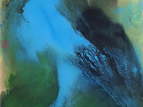 张大千绘画作品，中国近现代水墨画，写意水墨画松风晓霭纸本