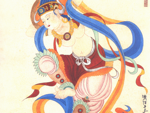 张大千绘画作品，中国近现代水墨画，写意水墨画敦煌壁画 仕女