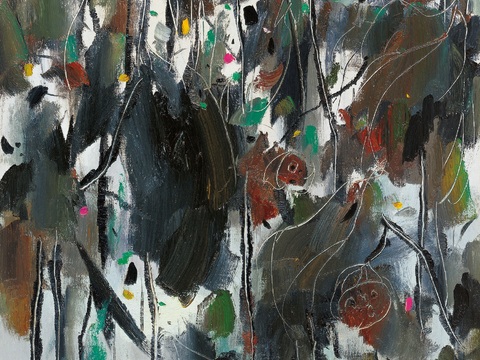  吴冠中绘画作品，写意水墨画，近现代水墨画，写意江南古镇水墨画 