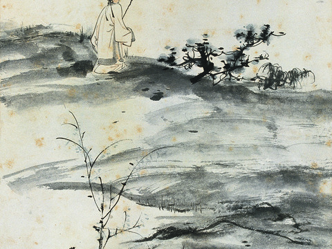 张大千绘画作品，中国近现代水墨画，写意水墨画湖堤